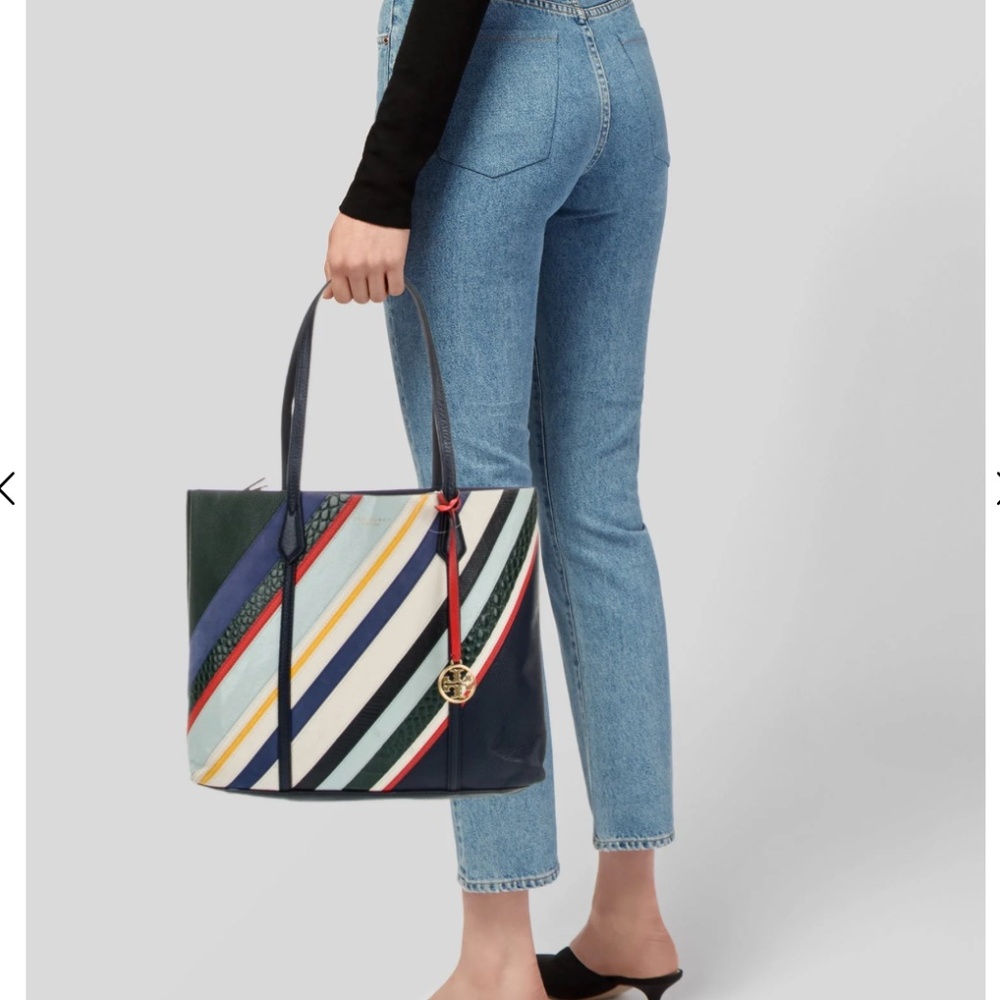 Tory Burch Leather Tote Perry Balloon Striped